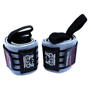 Imagem de Almofadas de pulso Grip Power Pads Deluxe de 33 cm de comprimento (1 par/2 envoltórios) para levantamento de peso suporte de pulso de algodão pulseiras de academia tiras para homens e mulheres - qualidade premium e borracha Pro (cinza, 45,7 cm)