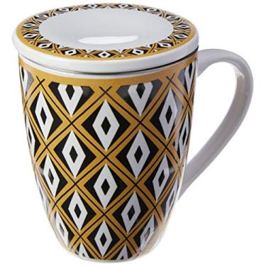 Imagem de Caneca De Porcelana Super White C/tampa E Filtro Tebas Preto/dourado 310ml C/caixa De Presente Lyor Preto E Dourado No Voltagev