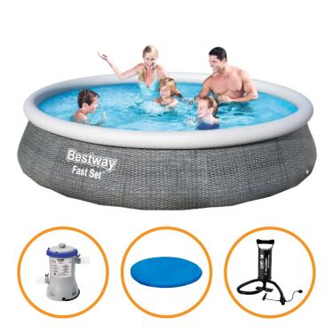 Imagem de Piscina Inflável Fast Set 7.340 Litros Rattan Com Filtro Capa e Bomba Bestway