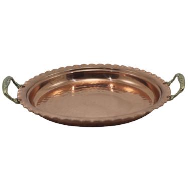 Imagem de Bandeja Redonda Cobre Puro com Alças em Liga de Bronze 53cm