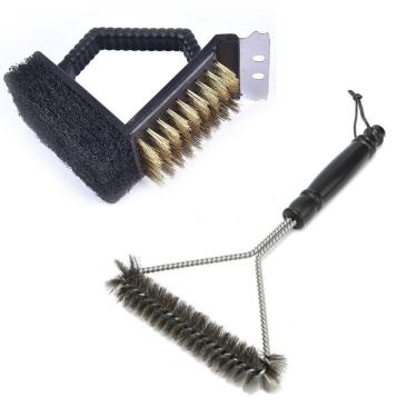 Imagem de Kit 2 Escovas Limpa Grelha Churrasqueira Com Cerdas De Aço