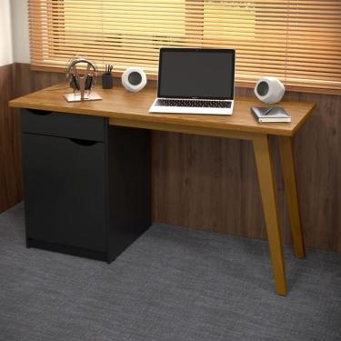 Imagem de Escrivaninha Pés Retrô Prism - Preto com Cumarú - Patrimar Móveis