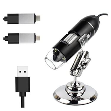 Imagem de Kit de acessórios para microscópio ajustável 1600X 3 em 1 USB Microscópio digital Tipo-C Microscópio eletrônico Microscópio de câmera Slides (cor : USB com adaptador, ampliação: 1000X)