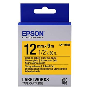 Imagem de Epson LabelWorks – Cartucho de fita LK (substitui LC) 1,27 cm preto sobre amarelo (LK-4YBW) – para uso com impressoras de etiquetas LabelWorks LW-300, LW-400, LW-600P e LW-700