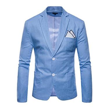 Imagem de Dawwoti 2022 Blazer masculino casual jaqueta slim fit ternos jaqueta casaco esportivo negócios um botão, Azul claro, XXG