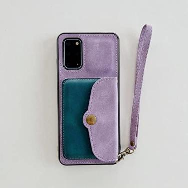 Imagem de Capa de telefone de carteira para Samsung Galaxy S22 S21 S20 Ultra Plus A53 A52s A52 A33 A32 5G Suporte de cartão à prova de choque alça de couro, violeta, para GalaxyA12