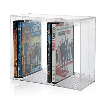 Imagem de STORi Organizador empilhável de DVD de plástico transparente com pés de borracha | Suporte retangular perfeito para escritório e sala de cinema | Comporta até 14 capas de DVD padrão | Feito nos EUA