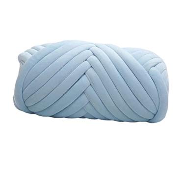 Imagem de Vaveren 1 kg de veludo grosso braço tricô DIY crochê macio lavável fio tubular jumbo fio de peso para tapeçaria de malha à mão cestas de tecelagem suéteres, azul claro