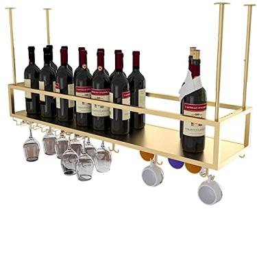 Imagem de Prateleira suspensa para vinhos Taças douradas Champanhe Suporte para copo Bar Adega Balcão de cozinha Metal Vinho Suporte flutuante Prateleiras de exibição de armazenamento (Tamanho: 120x25