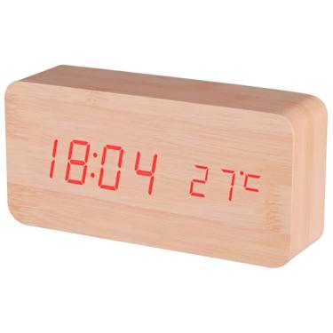 Imagem de Relógio de alarme digital de madeira BALDr, Luz Vermelha de Madeira de Bambu