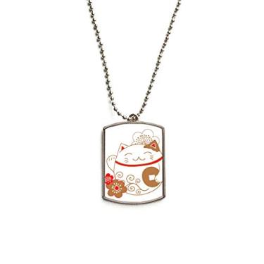 Imagem de DIYthinker Colar Japão, Lucky Fortune, flor de gato de cobre, corrente de aço inoxidável, pingente de identificação para cães