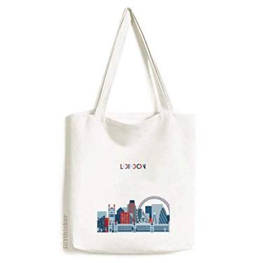 Imagem de Bolsa sacola de lona azul Britain UK London Eye Bridge Tower sacola de compras casual bolsa de mão