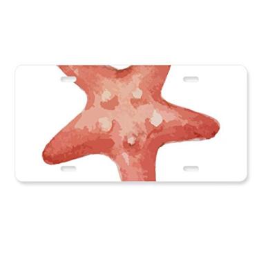 Imagem de DIYthinker Placa de carro com ilustração vermelha Starfish Marine Life Acessório de aço inoxidável para decoração de carro