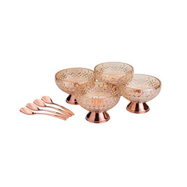 Imagem de CJ 4 BOWLS VIDRO ÂMBAR C/4 COLHERES P/SOBREMESA LYS ROSE