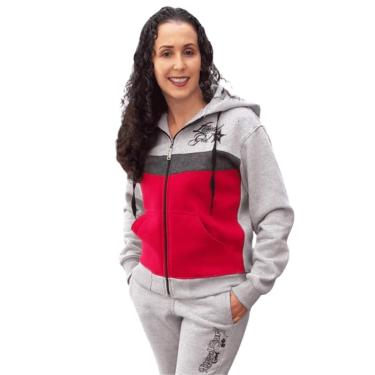 Imagem de Blusa Moletom Feminina Flanelada com bolsos e Capuz Mescla claro com Pink-Feminino