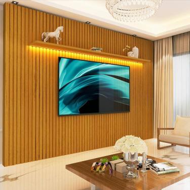 Imagem de Painel Ripado Para TV Até 85 Polegadas Com LED E Prateleira Naturale Nobre Gelius