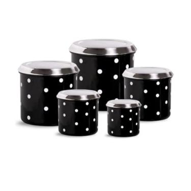 Imagem de Kit Conjunto Lata Porta Mantimento Alumínio 5 peças POA Preto - Ideal para Organizar e Decorar