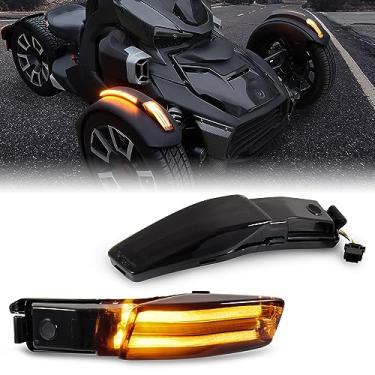 Imagem de Luzes de LED para para-lama dianteiras Can Am Ryker, SAUTVS fumê preto para-lamas refletores de para-lama com setas de LED e luzes de corrida para acessórios Can-Am Ryker 2019-2021 (2 peças)