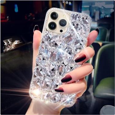 Imagem de HFICY Capa de telefone feminina com 2 peças de película de vidro, capa protetora feminina transparente e macia com cristais de diamantes brilhantes (transparente, para Alcatel Axel)