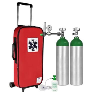 Imagem de Kit Oxigênio 3L 2 Cilindros Bolsa Com Rodinhas Vermelha