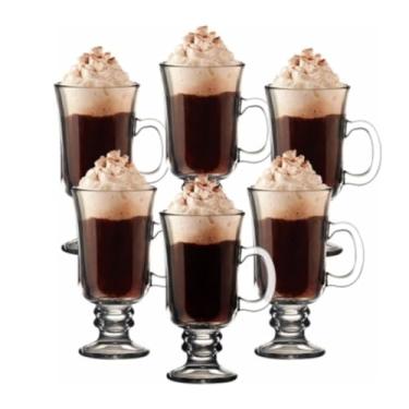 Imagem de Kit Conjunto De 6 Canecas Xicaras De Vidro Taca Alta Cappucino Cafe Chocolate Coffe 240Ml