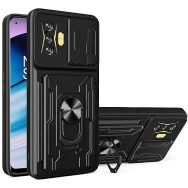 Imagem de CCSmall Capa para Xiaomi Poco F4 GT com suporte para cartão, capa de telefone de proteção resistente com anel magnético suporte capa de câmera deslizante para Xiaomi Poco F4 GT/Redmi K50 Gaming LJK
