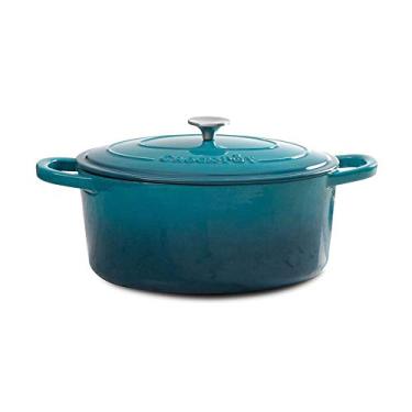 Imagem de Crock-Pot Artisan Forno holandês redondo esmaltado de ferro fundido, 5 quartos, azul-petróleo ombré