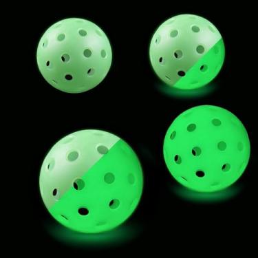 Imagem de R&L Bolas de pickleball que brilham no escuro com lanterna UV, verde luminoso fluorescente para brincadeiras noturnas, premium 40 furos padrão USAPA, uso interno externo durável - pacote com 4