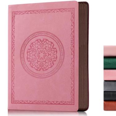 Imagem de Caderno vintage de couro, caderno de 300 páginas com forro de couro macio para mulheres e homens, caderno de 300 páginas para viagens, negócios, trabalho, escritório, anotações escolares, 14 cm x 20 cm, rosa