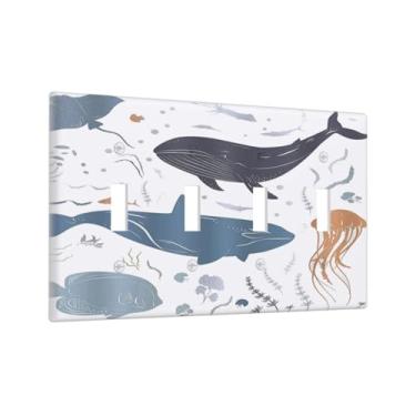 Imagem de Wpshijia Placa de interruptor de luz decorativa para crianças, animais marinhos, 4 grupos, placa de interruptor de parede com interruptor quádruplo para decoração de quarto de berçário
