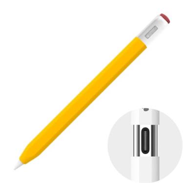 Imagem de LJFLYXRI Capa de silicone clássica de duas cores para Apple Pencil (USB-C), aderência e proteção perfeitas, promove conforto e nostalgia com compatibilidade de carregamento magnético (amarelo)