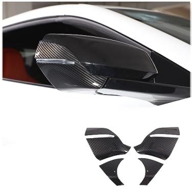 Imagem de Capa de acabamento inferior do espelho retrovisor da porta adequada para Chevrolet Corvette C8 2020-2023, capa de espelho retrovisor externo ABS, acabamento protetor de espelho retrovisor de porta automática, 4 peças (padrão de fibra de carbono preto)
