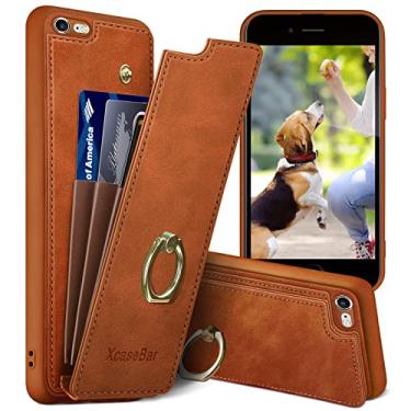 Imagem de XcaseBar Capa carteira para iPhone 6 Plus/6S Plus com [suporte de anel de rotação de 360°]【Bloqueio RFID】 Suporte para cartão de crédito, capa de telefone de couro PU feminina masculina para Apple