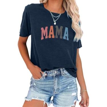 Imagem de FKEEP Mamãe camiseta feminina com estampa de letras, mamãe, presentes, camisetas casuais, manga curta, caimento solto, Azul escuro, GG