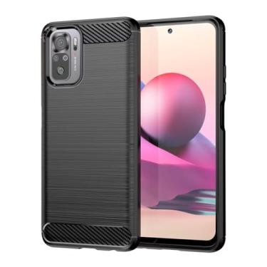 Imagem de Sidande Capa para Redmi Note 10/Redmi Note 10S/Poco M5S, capa M2101K7BG, capa ultrafina com absorção de choque de fibra de carbono TPU capa protetora de borracha para Xiaomi Redmi Note 10S preta