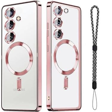 Imagem de Abikhonsr Capa fina transparente para Samsung Galaxy S24 Plus com protetor de cordão de lente de câmera integrado para mulheres e homens, capa de TPU macio antiamarelamento à prova de choque para