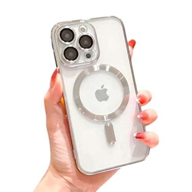Imagem de CASEFREAK Capa transparente de luxo para iPhone 13 Pro com anel magnético compatível com MagSafe - design elegante, TPU macio com proteção de lente de câmera de vidro para iPhone 13 Pro (tela de 6,1 polegadas) (prata)