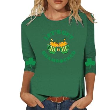 Imagem de Camiseta feminina St. Patrick's Shamrock da sorte, túnica verde, camisetas básicas de verão, Amarelo, 3G