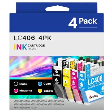 Imagem de Aulay Cartucho de tinta de alto rendimento compatível LC406 para cartuchos de tinta Brother LC406 LC 406 use com a impressora Brother MFC-J4335DW MFC-J4535DW MFC-J5855DW MFC-J6555DW (pacote com 4)