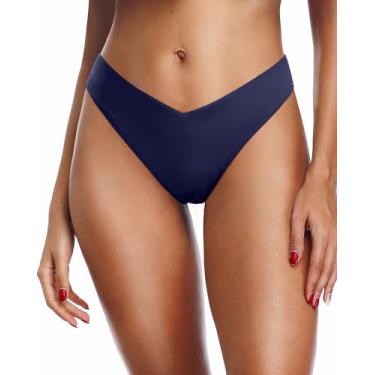 Imagem de Zmart Biquíni feminino atrevido com corte em V, roupa de banho de cintura baixa e cintura baixa, Azul marinho, XXG