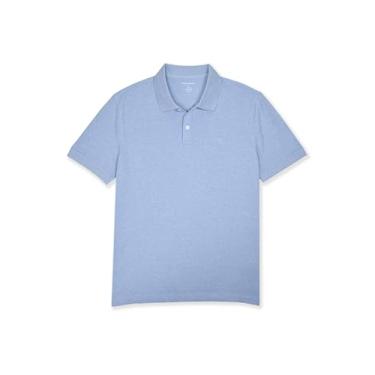 Imagem de Banana Republic 803392 Camisa polo masculina de malha piqué de algodão orgânico com monograma, Azul-gelo mesclado, G