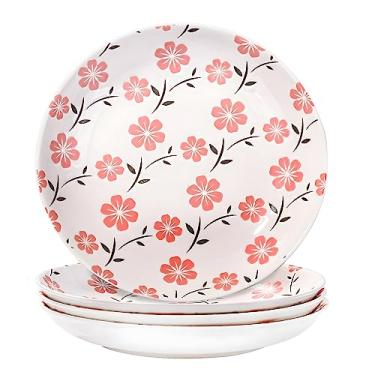Imagem de Whitenesser Conjunto de 4 pratos de jantar japoneses, conjunto de pratos de porcelana, pratos de cerâmica para servir pratos, massas, lanches, asas de frango