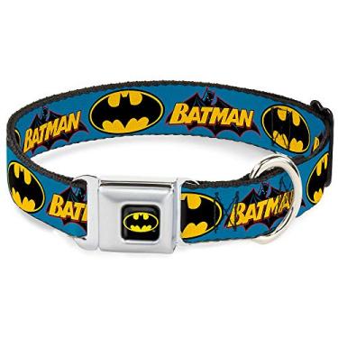 Imagem de Buckle-Down Coleira para cachorro fivela de cinto de segurança vintage logotipo Batman Sinal de morcego azul 1" Wide - Fits 15-26" Neck - Large