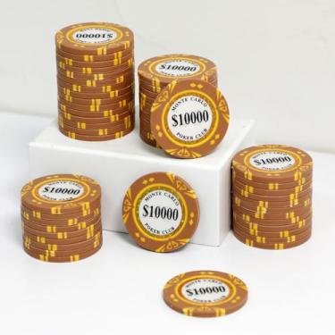 Imagem de JIESITE Fichas de pôquer de argila de 14 gramas Monte Carlo Fichas de pôquer de grau de cassino para Texas Hold'em, Blackjack Poker Games Pacote com 50 peças ($ 10.000 Laranja)