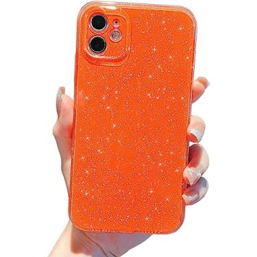 Imagem de MINSCOSE Capa compatível com iPhone 12 Mini de 5,4 polegadas, linda cor neon brilhante, brilhante, fina, de silicone brilhante, à prova de choque, capa de telefone de TPU macio para mulheres, meninas, laranja