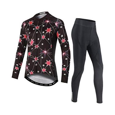 Imagem de Camisetas femininas de ciclismo - camisa de ciclismo de manga comprida e ternos, além de veludo, mantém quente, vermelho + preto, M