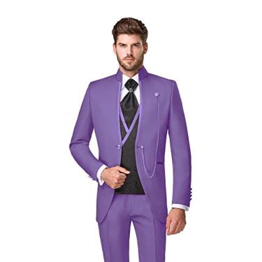 Imagem de Sxfashbrd Ternos masculinos slim fit conjunto de 3 peças dalily blazer jaqueta festa negócios smoking blazer jaquetas para casamento, Lavanda, 4X-Large