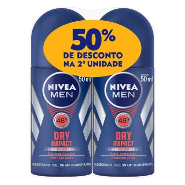 Imagem de Kit Desodorante Antitranspirante Roll-On Nivea Men Dry Impact 48H 50Ml 2 Unidades 