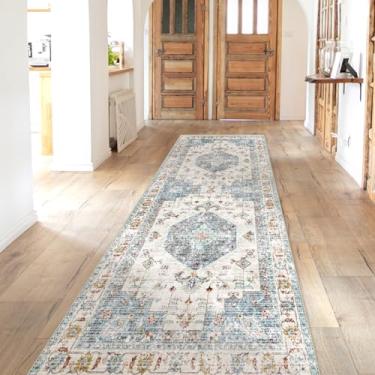 Imagem de Tapete de área Boho lavável, 6 x 1,8 m, azul, bege, corredor, lavável, colorido, antiderrapante, macio, oriental, vintage, tapete de cozinha, entrada, quarto, corredores internos