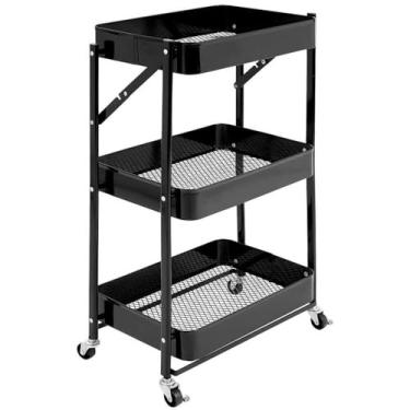 Imagem de Carrinho Organizador Multiuso Dobrável com Rodinhas 3 Prateleiras Fruteira Estante - Casambiente